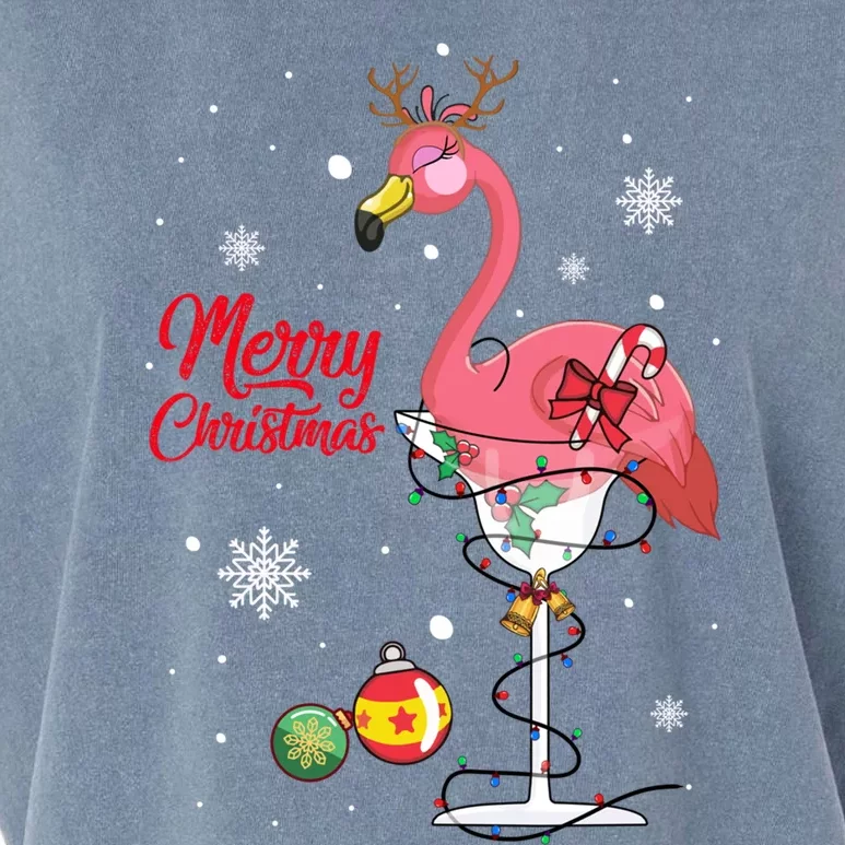 Merry Christmas Pink Flamingo Wine Ing Lights Xmas Tree Funny Gift Garment-Dyed Women's Muscle Tee