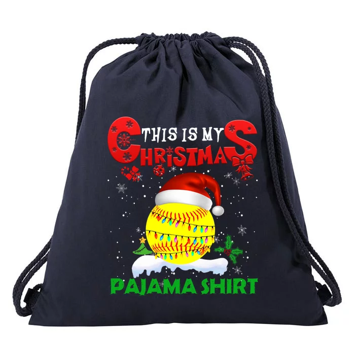 My Christmas Pajama Cute Xmas Lights Santa Softball Player Gift Drawstring Bag