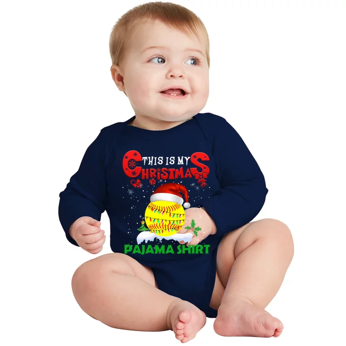 My Christmas Pajama Cute Xmas Lights Santa Softball Player Gift Baby Long Sleeve Bodysuit