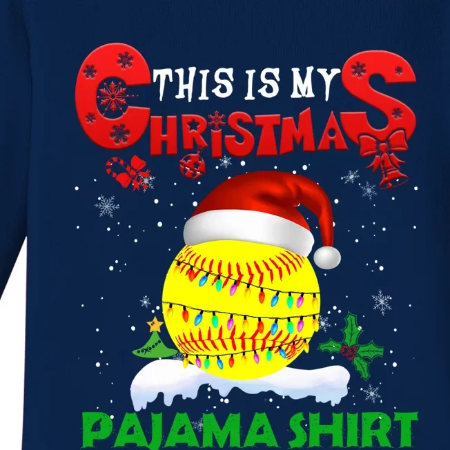 My Christmas Pajama Cute Xmas Lights Santa Softball Player Gift Baby Long Sleeve Bodysuit