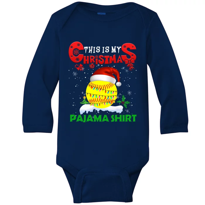 My Christmas Pajama Cute Xmas Lights Santa Softball Player Gift Baby Long Sleeve Bodysuit