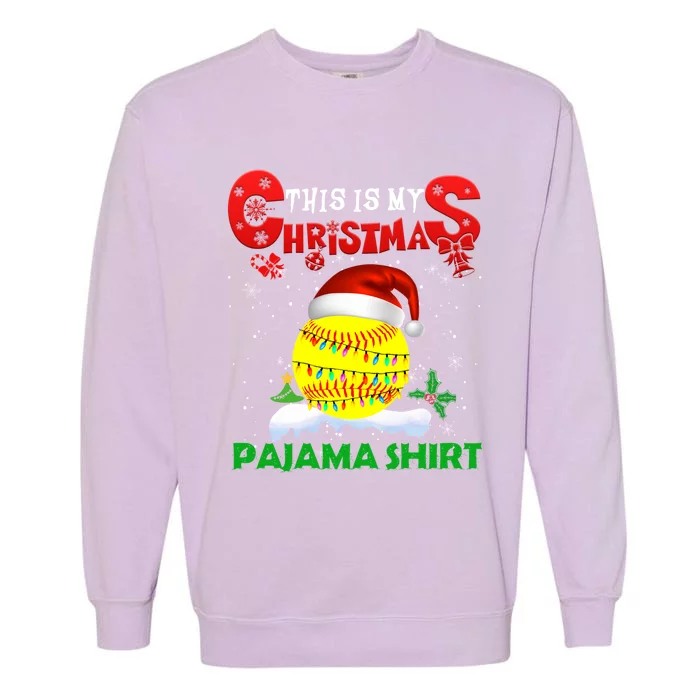 My Christmas Pajama Cute Xmas Lights Santa Softball Player Gift Garment-Dyed Sweatshirt