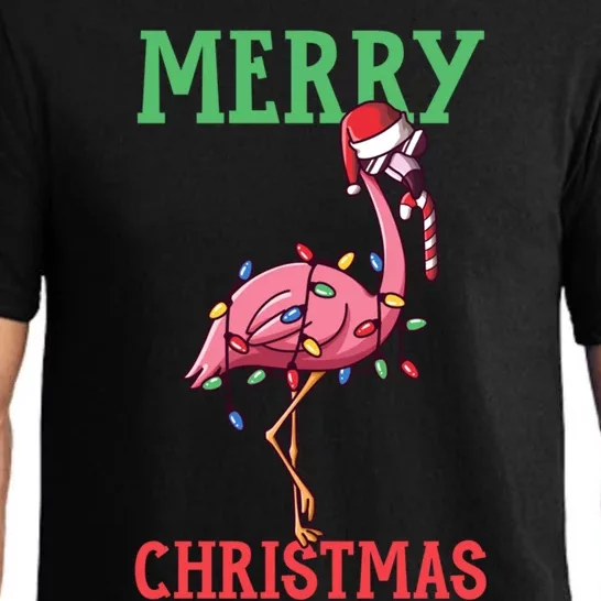 Merry Christmas Pink Flamingo Christmas Lights Xmas Pajamas Gift Pajama Set