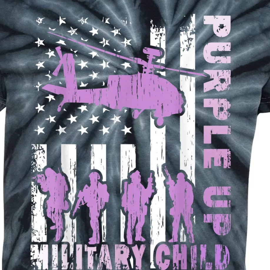 Military Child Purple Up American Flag Helicopter Kids Tie-Dye T-Shirt