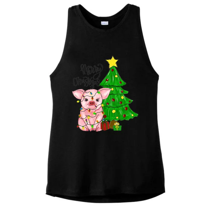 Merry Christmas Pig Funny Pigs Christmas Xmas Ladies Tri-Blend Wicking Tank