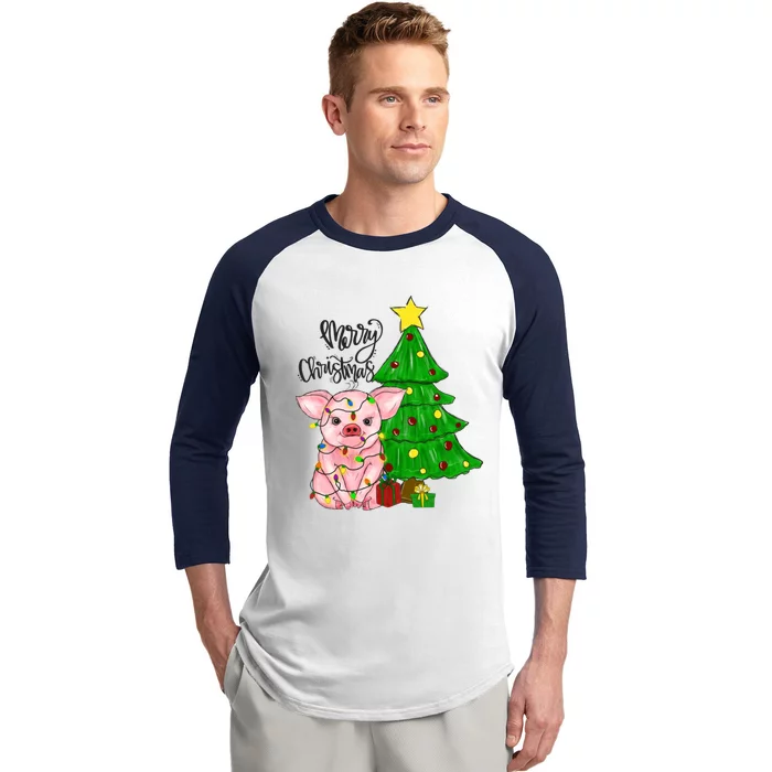 Merry Christmas Pig Funny Pigs Christmas Xmas Baseball Sleeve Shirt