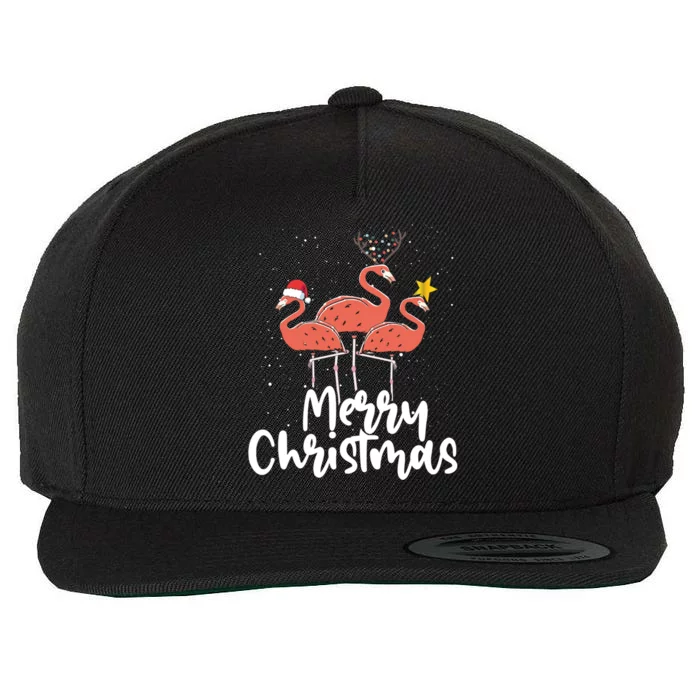 Merry Christmas Pink Flamingo Lover Xmas Wading Bird Gift Wool Snapback Cap