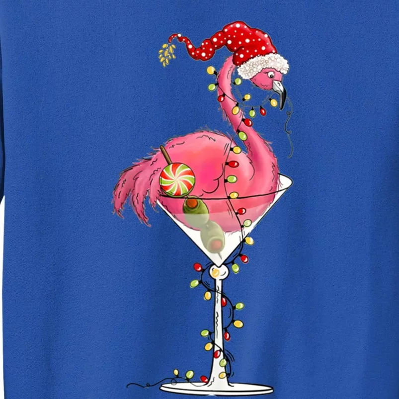 Merry Christmas Pink Flamingo Wine Ing Lights Xmas Tree Gift Tall Sweatshirt