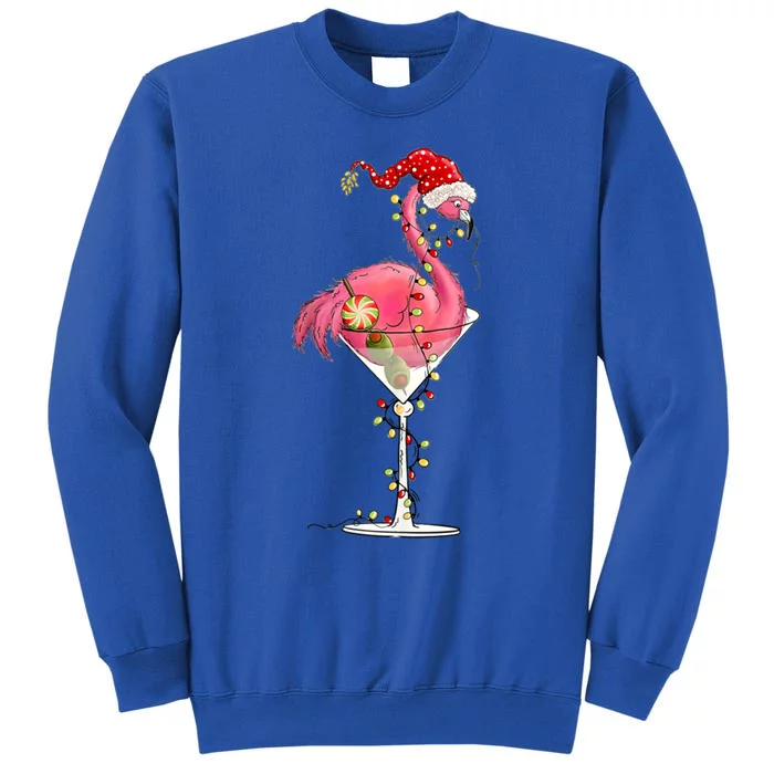 Merry Christmas Pink Flamingo Wine Ing Lights Xmas Tree Gift Tall Sweatshirt