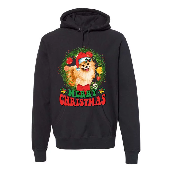 Merry Christmas Pomeranian Santa Dog Lover Xmas Premium Hoodie