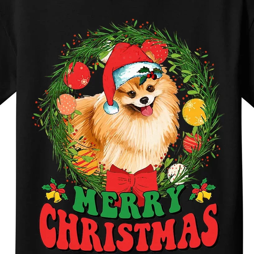 Merry Christmas Pomeranian Santa Dog Lover Xmas Kids T-Shirt