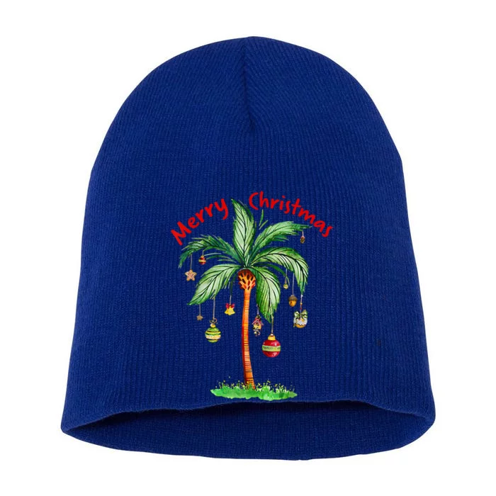 Merry Christmas Palm Tree Hawaii Hawaiian Tropical Christmas Meaningful Gift Short Acrylic Beanie