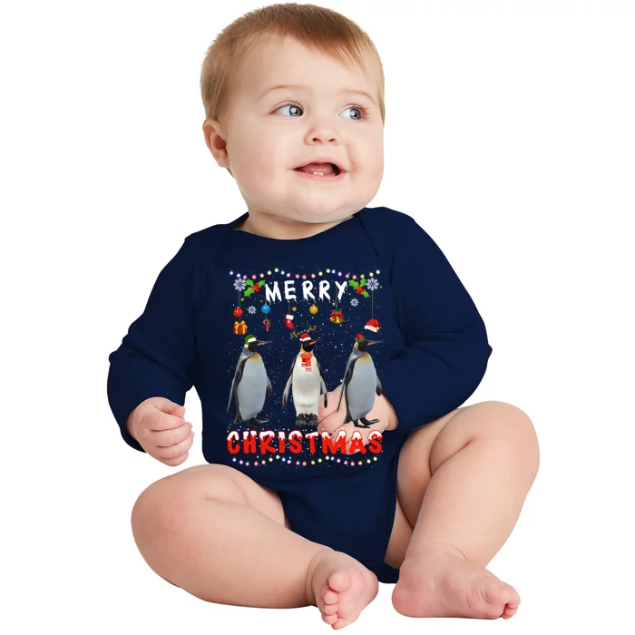 Merry Christmas Penguin Xmas Funny Animals Pajama Funny Gift Baby Long Sleeve Bodysuit