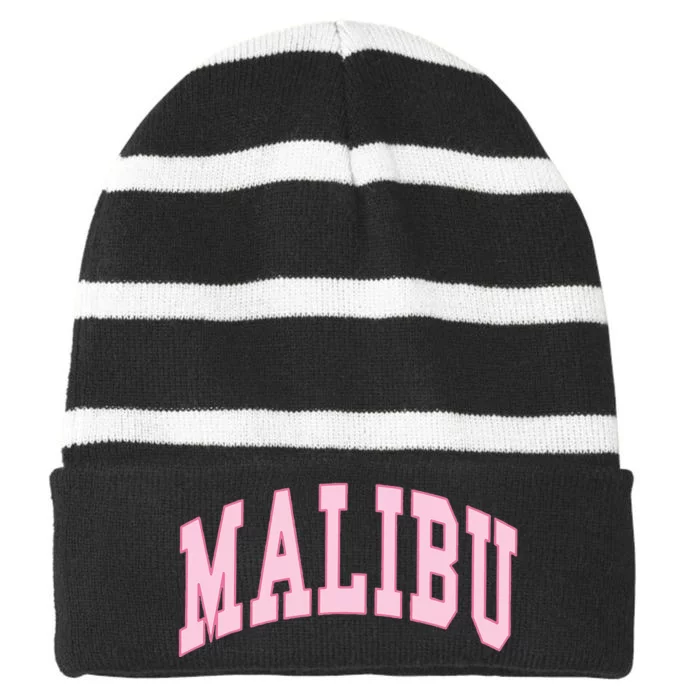 Malibu California Preppy Varsity Classic Striped Beanie with Solid Band