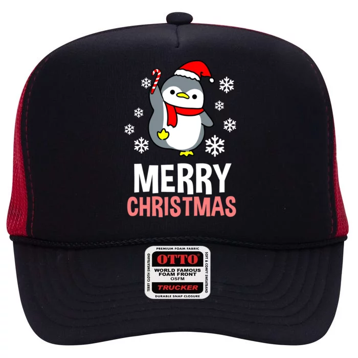 Merry Christmas Penguin Gift High Crown Mesh Trucker Hat