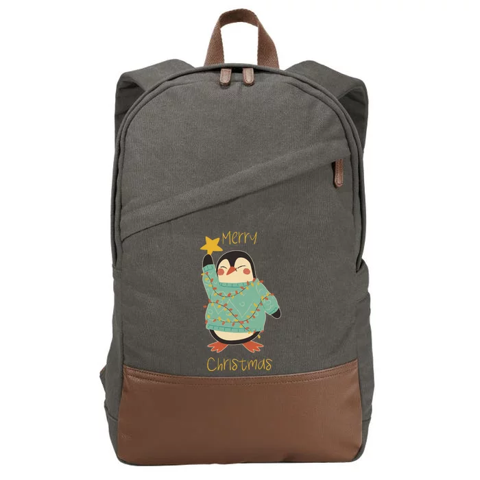 Merry Christmas Penguin Cool Gift Cotton Canvas Backpack