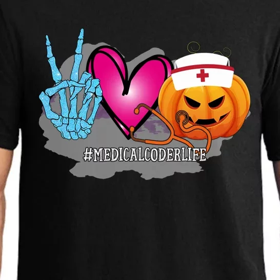 Medical Coder Peace Love Pumpkin Funny Halloween Tees Meaningful Gift Pajama Set