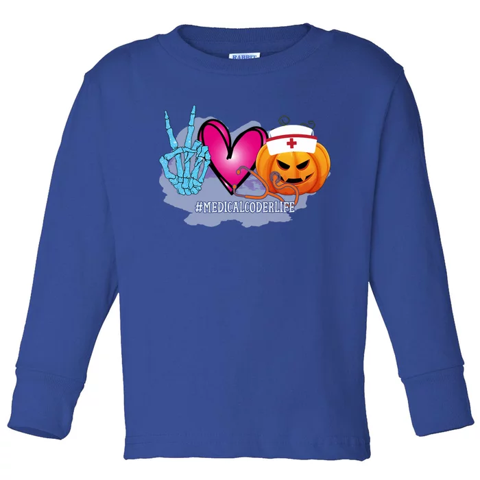 Medical Coder Peace Love Pumpkin Funny Halloween Tees Meaningful Gift Toddler Long Sleeve Shirt