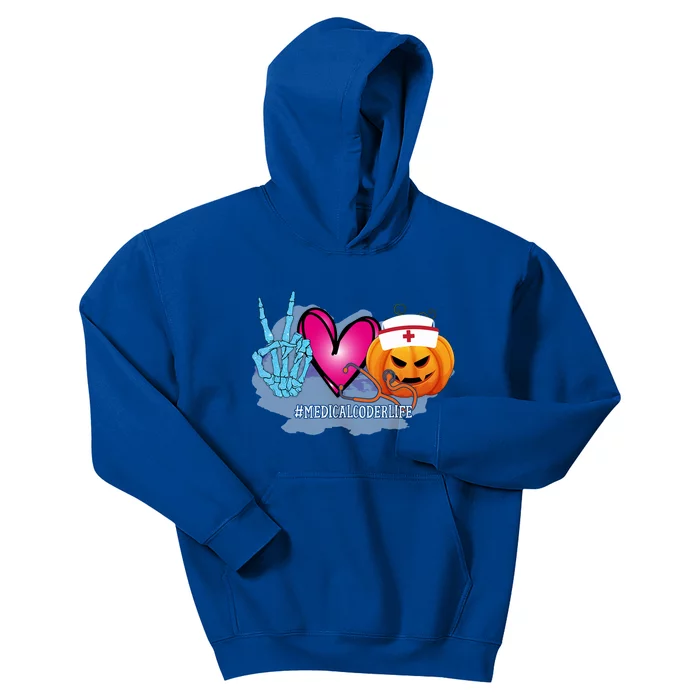 Medical Coder Peace Love Pumpkin Funny Halloween Tees Meaningful Gift Kids Hoodie