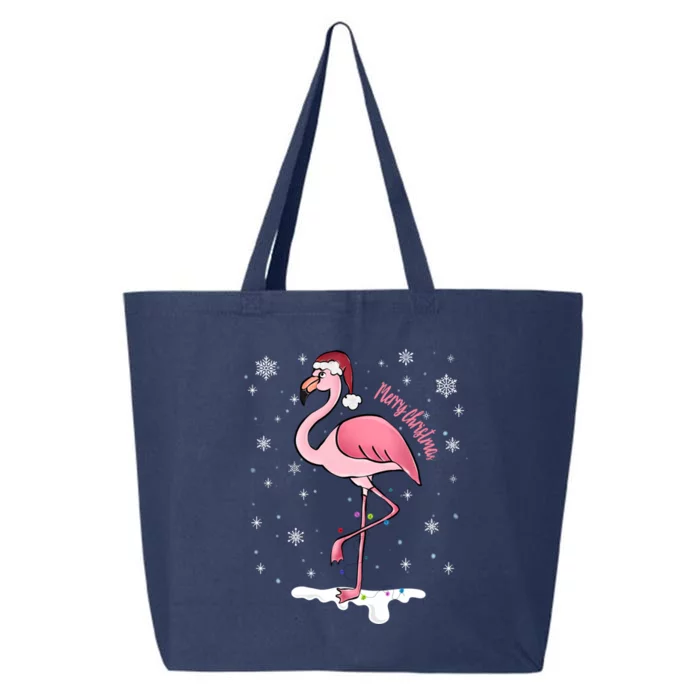 Merry Christmas Pink Christmas Flamingo On Snow Cap Gift 25L Jumbo Tote