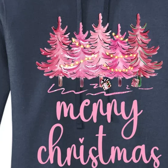 Merry Christmas Pink Christmas Tree Santa Xmas Gift Women's Pullover Hoodie