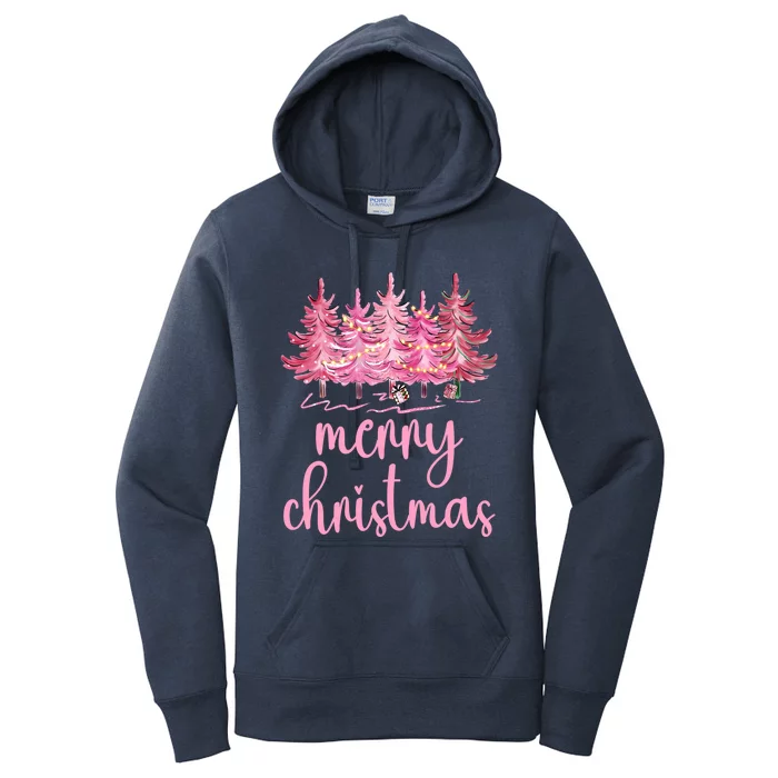 Merry Christmas Pink Christmas Tree Santa Xmas Gift Women's Pullover Hoodie