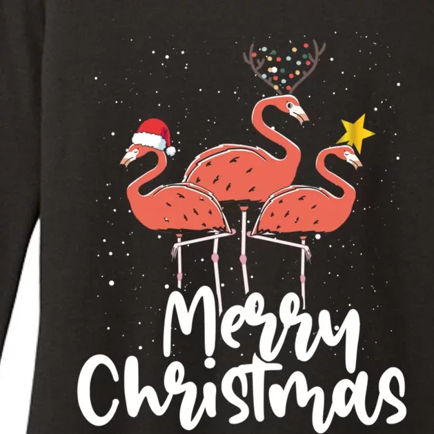 Merry Christmas Pink Flamingo Lover Xmas Wading Bird Gift Womens CVC Long Sleeve Shirt