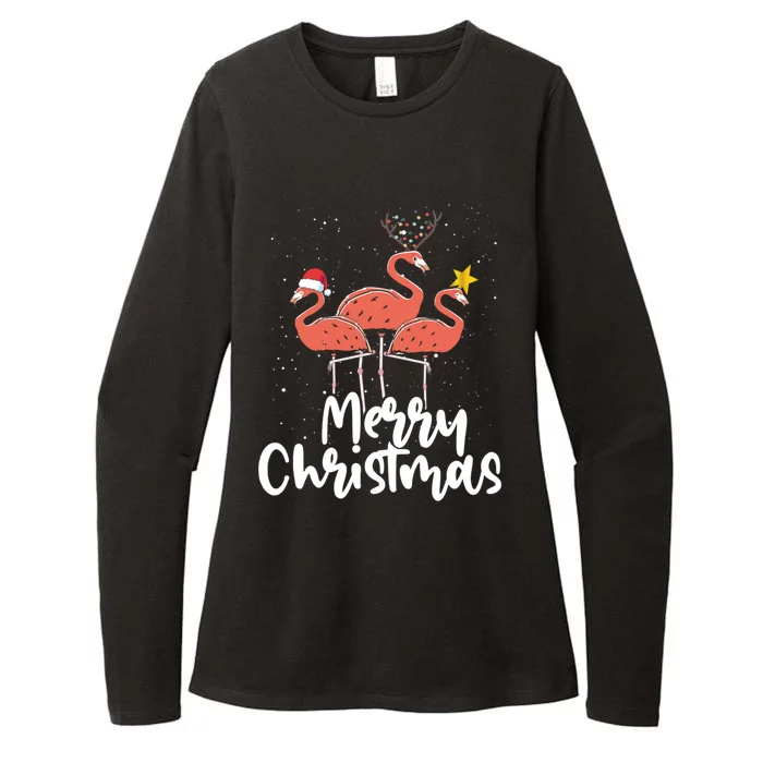 Merry Christmas Pink Flamingo Lover Xmas Wading Bird Gift Womens CVC Long Sleeve Shirt