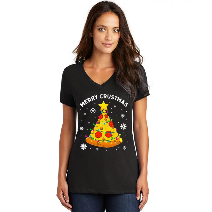 Merry Crustmas Pizza Christmas Tree Xmas Gifts Women's V-Neck T-Shirt