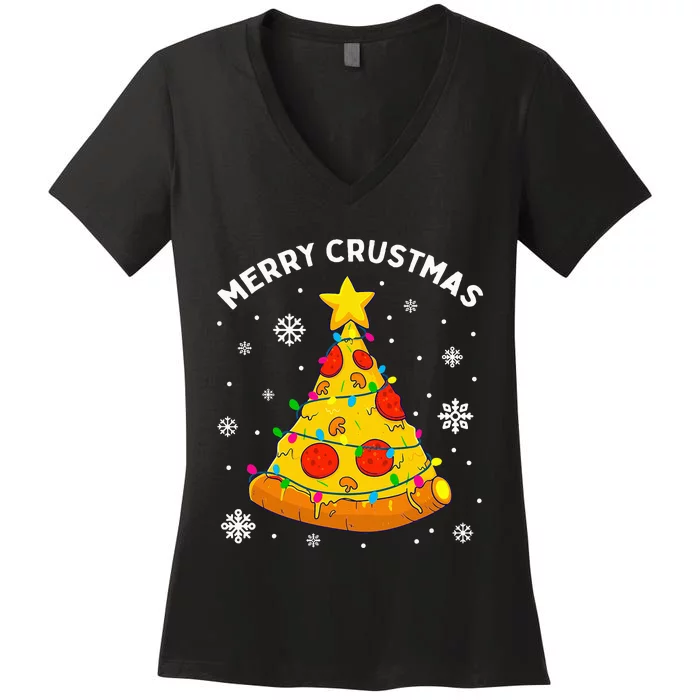 Merry Crustmas Pizza Christmas Tree Xmas Gifts Women's V-Neck T-Shirt