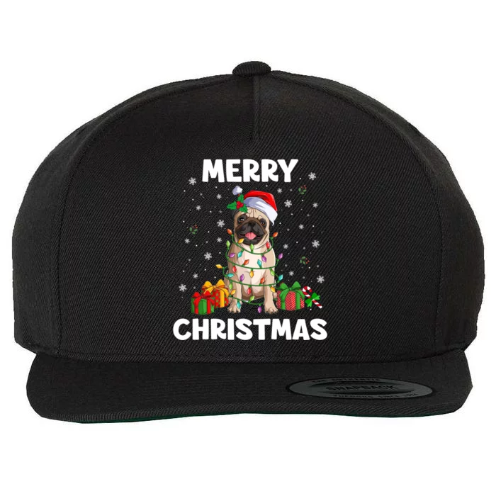 Merry Christmas Pug Tree Lights Xmas Family Gift Wool Snapback Cap