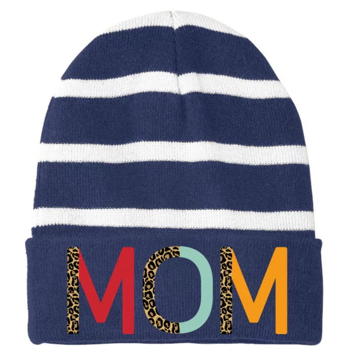 Mom Cheetah Print Cute Gift Striped Beanie with Solid Band