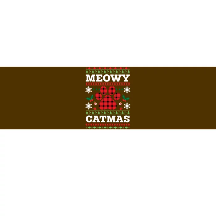 Meowy Catmas Paw Ugly Christmas Plaid Bumper Sticker