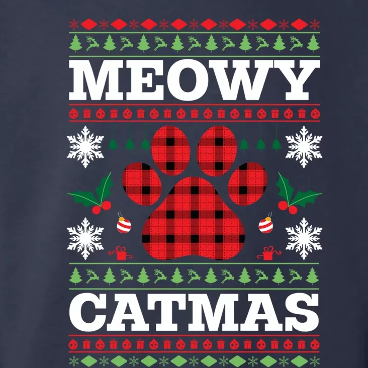 Meowy Catmas Paw Ugly Christmas Plaid Toddler Hoodie