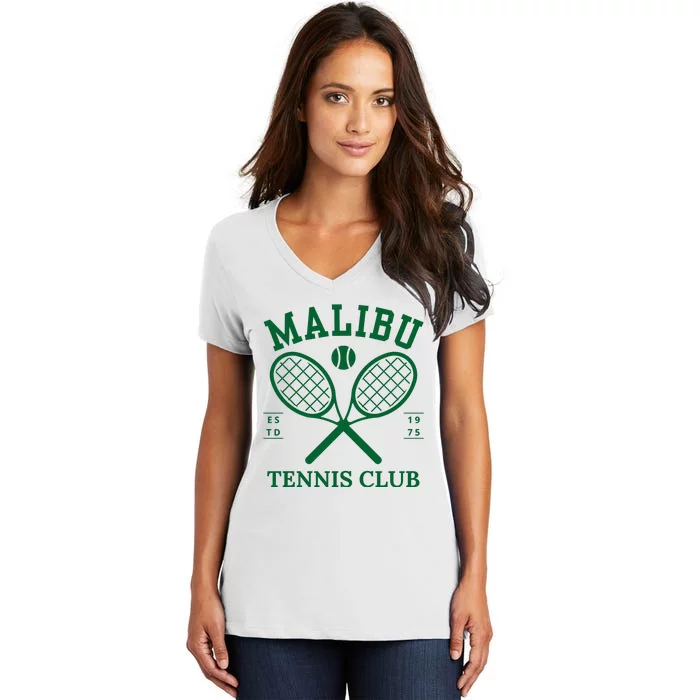 Malibu California Preppy Tennis Club Green Women's V-Neck T-Shirt