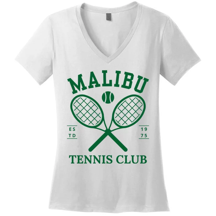 Malibu California Preppy Tennis Club Green Women's V-Neck T-Shirt