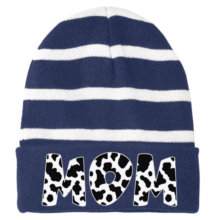 Mom Cow Print Cow Pattern Mother's Day Striped Beanie with Solid Band