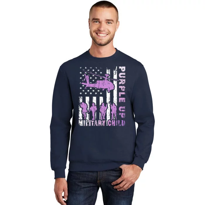 Military Child Purple Up American Flag Helicopter Tall Sweatshirt