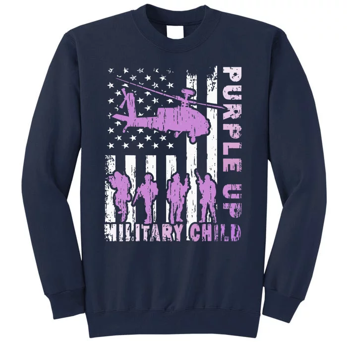 Military Child Purple Up American Flag Helicopter Tall Sweatshirt