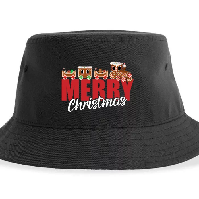 Merry Christmas Pajama Cookie Train Gingerbread Candy Cane Sustainable Bucket Hat