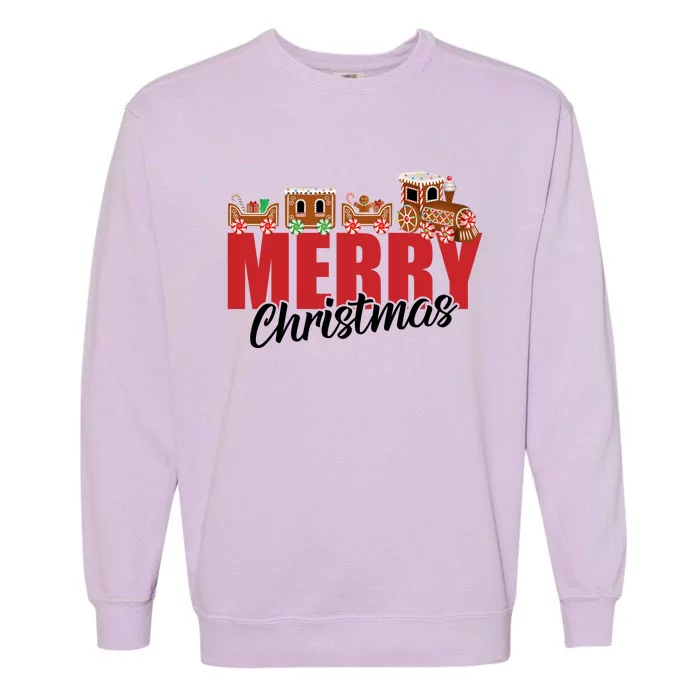 Merry Christmas Pajama Cookie Train Gingerbread Candy Cane Garment-Dyed Sweatshirt