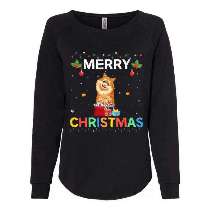 Merry Christmas Pomeranian Dog Lovers Xmas Holiday Party Gift Womens California Wash Sweatshirt