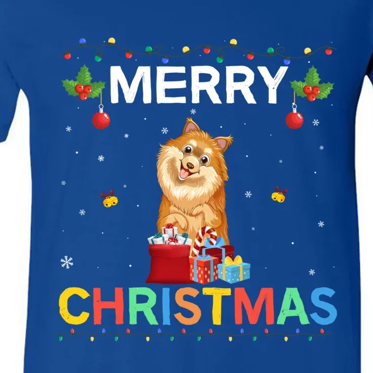 Merry Christmas Pomeranian Dog Lovers Xmas Holiday Party Gift V-Neck T-Shirt