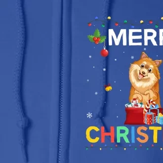 Merry Christmas Pomeranian Dog Lovers Xmas Holiday Party Gift Full Zip Hoodie