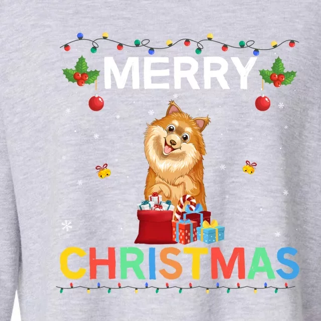 Merry Christmas Pomeranian Dog Lovers Xmas Holiday Party Gift Cropped Pullover Crew