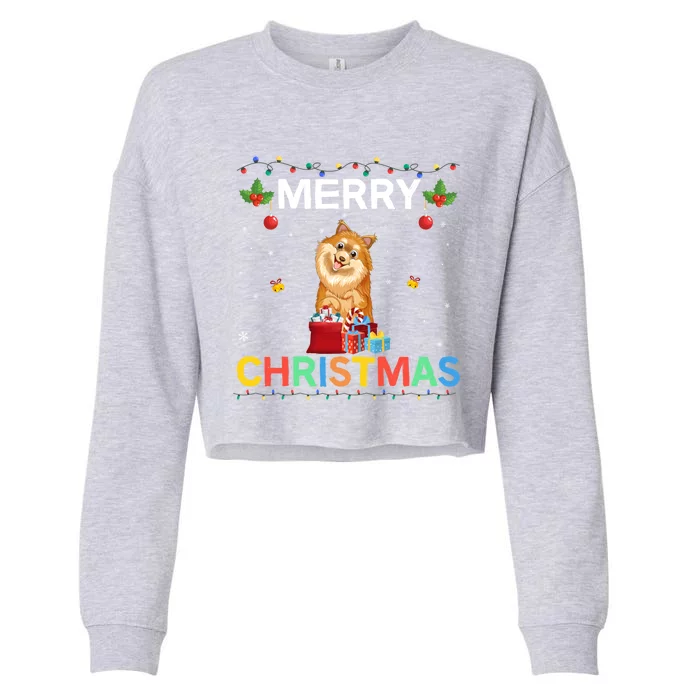 Merry Christmas Pomeranian Dog Lovers Xmas Holiday Party Gift Cropped Pullover Crew