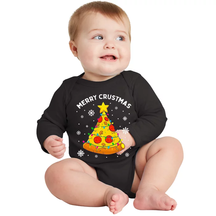 Merry Crustmas Pizza Christmas Tree Xmas Gifts Baby Long Sleeve Bodysuit