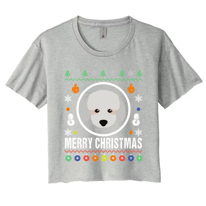 Merry Christmas Poodle Ugly Sweater Xmas Knit Gift Women's Crop Top Tee