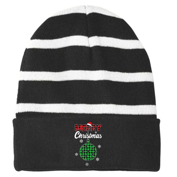 Merry Christmas Pickleball Striped Beanie with Solid Band