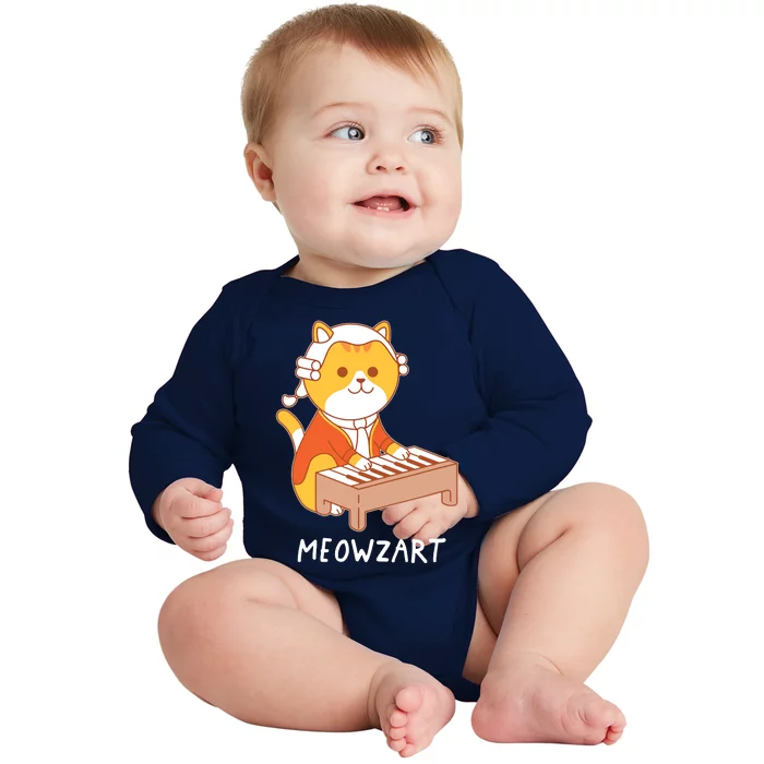 Meowzart Cat Pun Classical Music Piano Funny Baby Long Sleeve Bodysuit